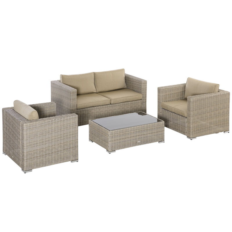 Set Salotto da Giardino Divano 2 Poltrone e Tavolino in Rattan Polietilene Kaki e Beige-1