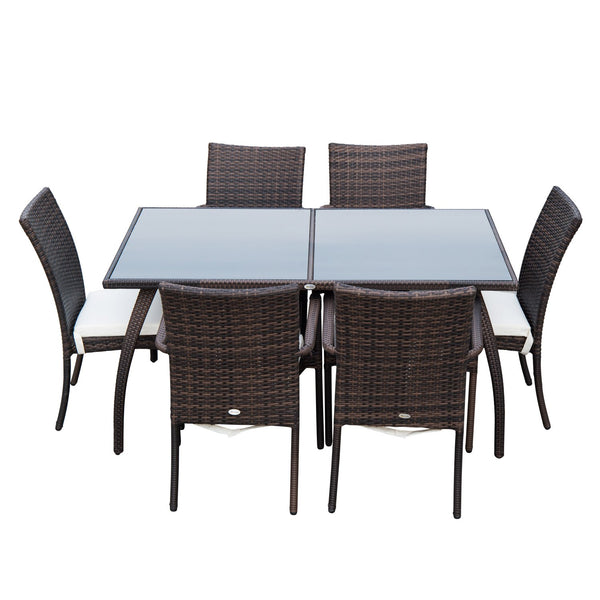 online Ensemble table et 6 chaises de jardin en rotin synthétique et verre marron