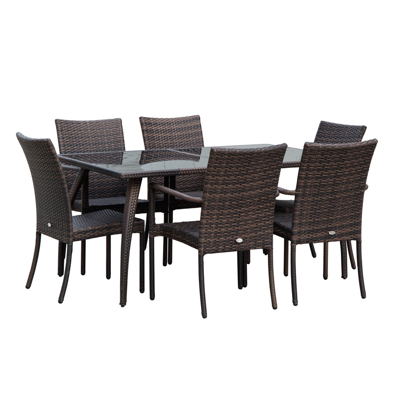 Set Tavolo e 6 Sedie da giardino in Rattan Sintetico e Vetro Marrone -6