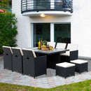 Set Tavolo e 6 Sedie da giardino in Alluminio e Rattan Sintetico 4 Poggiapiedi e Cuscini Nero -6