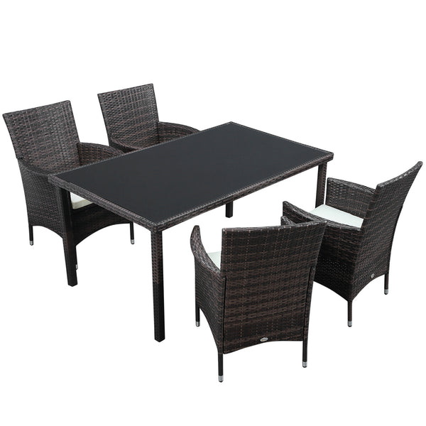 Ensemble table et 4 chaises de jardin avec plateau en verre en rotin marron acquista