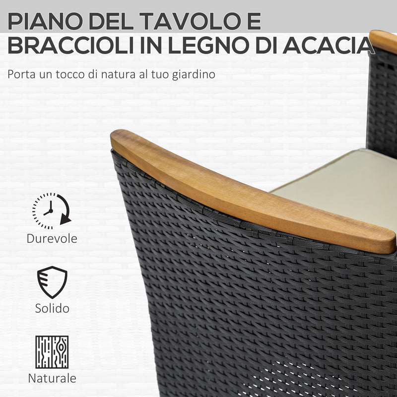 Set Tavolo e 6 Sedie Pieghevoli da Giardino con Cuscini Morbidi in PE Rattan e Legno Nero-5