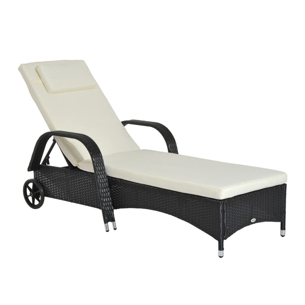 online Transat de jardin inclinable en rotin synthétique avec matelas rembourré et roues noires