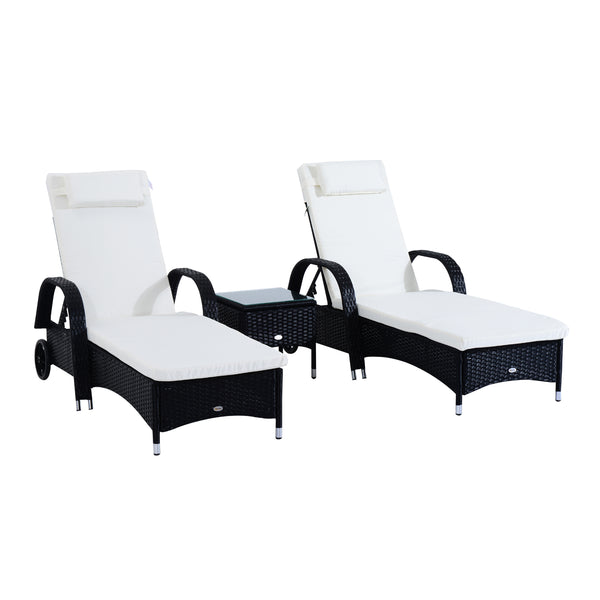 Lot de 2 bains de soleil de jardin en rotin synthétique avec matelas rembourré et table basse noire acquista