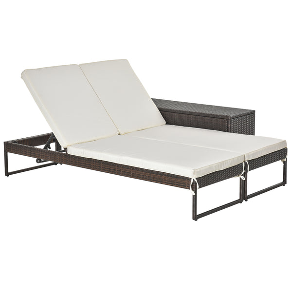 online Lot de 2 Transats avec Table Basse en Rotin Marron et Blanc