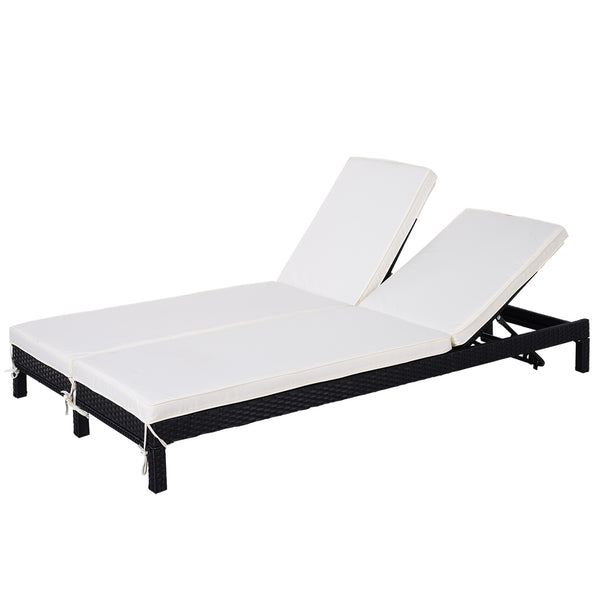 Bain de soleil de jardin double en rotin noir et blanc sconto