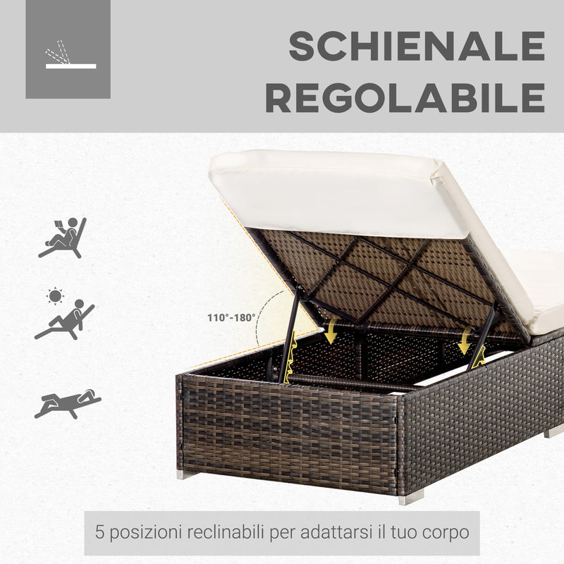 Lettino Prendisole 195x68x30 cm in Rattan Marrone-4