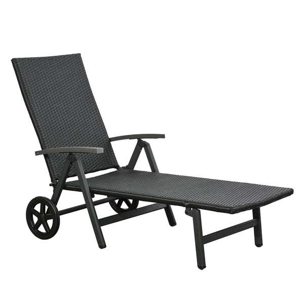 online Transat de jardin 192x74x55 cm avec roulettes en aluminium et rotin noir