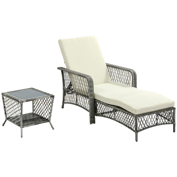 online Chaise longue et table de jardin en rotin gris