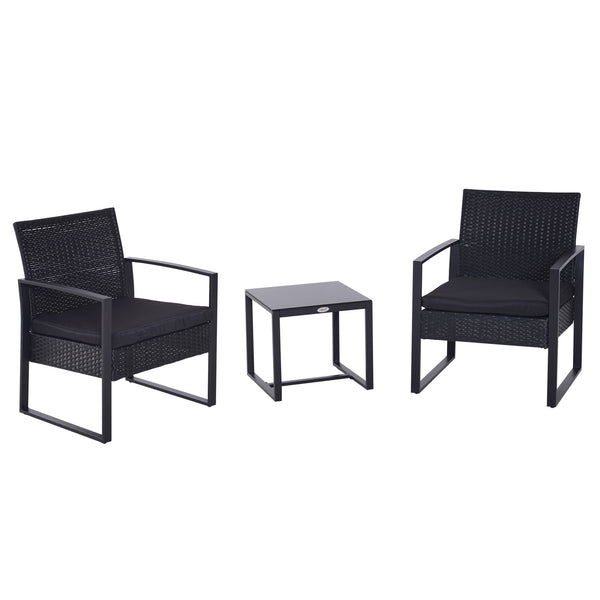 Ensemble de table et 2 chaises de jardin en rotin synthétique avec coussins noirs acquista