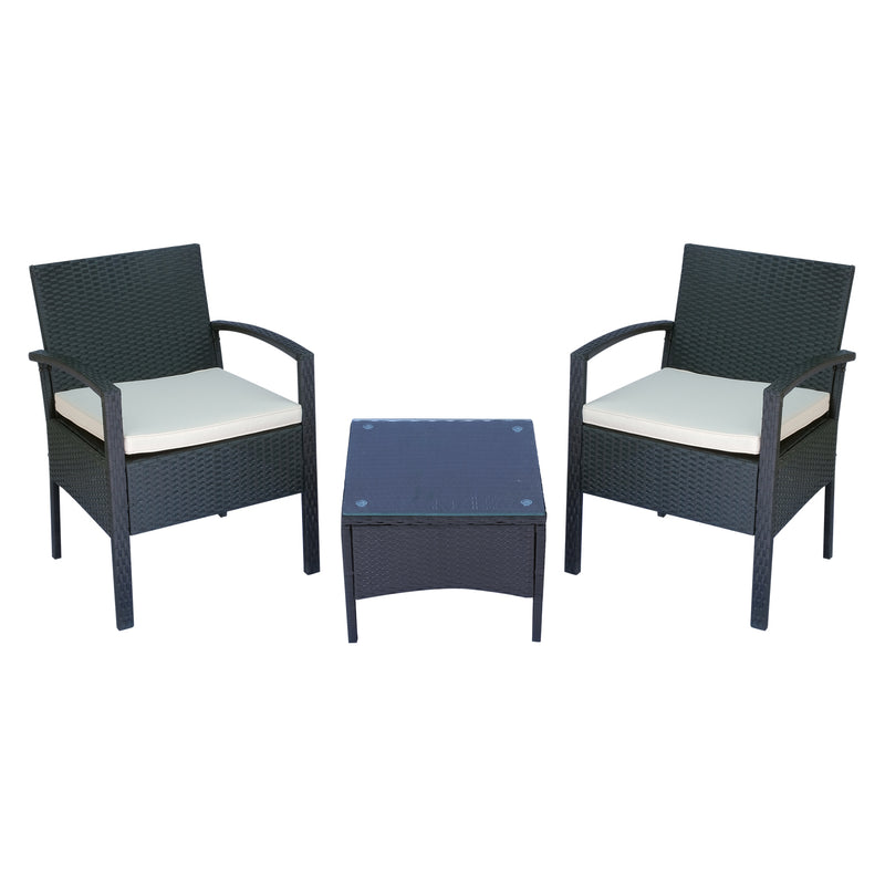 Set Salotto da Giardino 2 Poltroncine e Tavolino con Cuscini Rattan Sintetico Nero -1