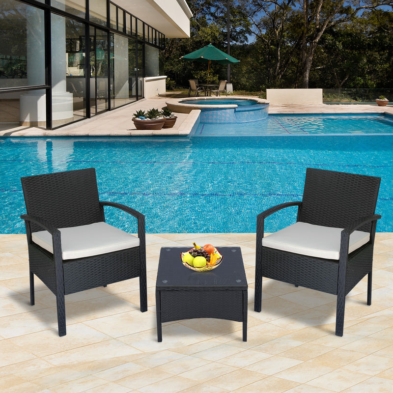 Set Salotto da Giardino 2 Poltroncine e Tavolino con Cuscini Rattan Sintetico Nero -2