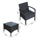 Set Salotto da Giardino 2 Poltroncine e Tavolino con Cuscini Rattan Sintetico Nero -3