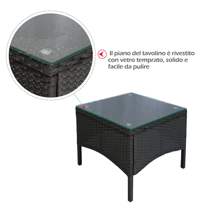 Set Salotto da Giardino 2 Poltroncine e Tavolino con Cuscini Rattan Sintetico Nero -5