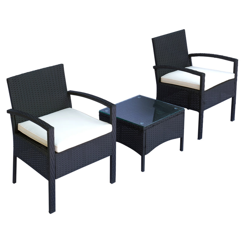 Set Salotto da Giardino 2 Poltroncine e Tavolino con Cuscini Rattan Sintetico Nero -6