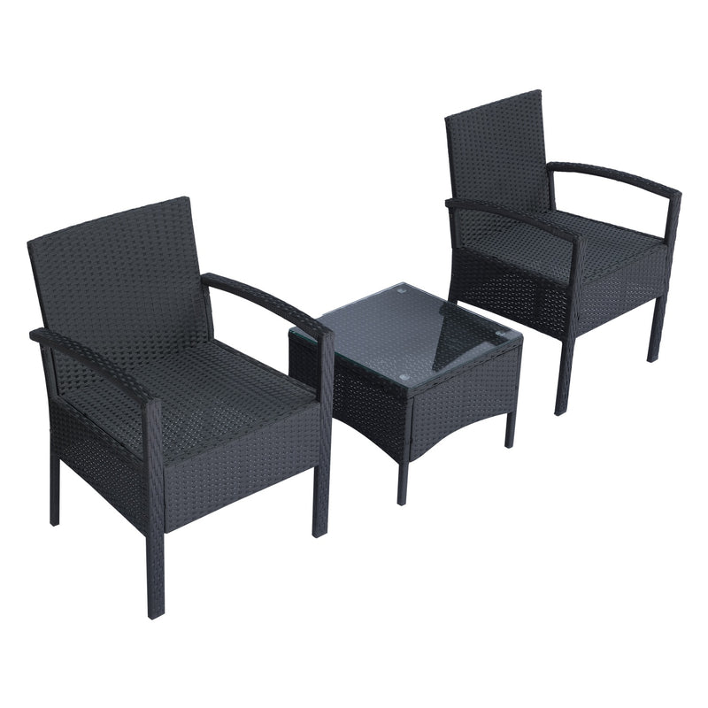 Set Salotto da Giardino 2 Poltroncine e Tavolino con Cuscini Rattan Sintetico Nero -7