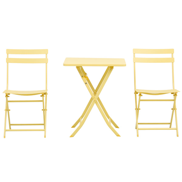 Ensemble de table et 2 chaises de jardin pliantes en métal jaune acquista