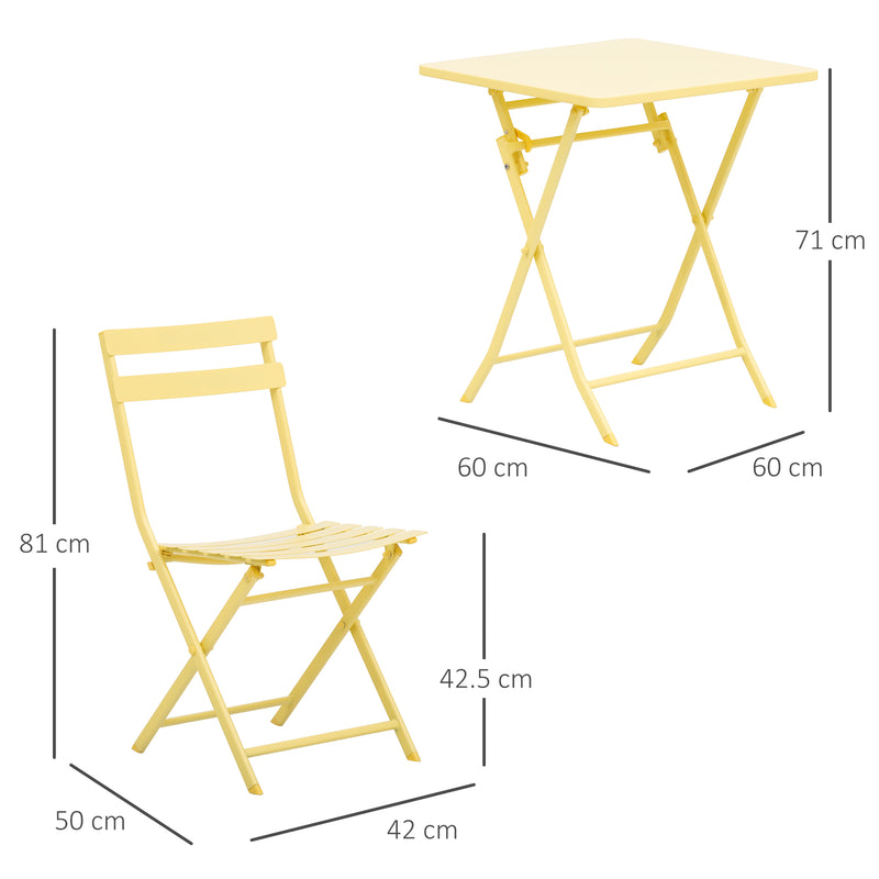 Set Tavolo e 2 Sedie Pieghevoli da Giardino in Metallo Giallo-3