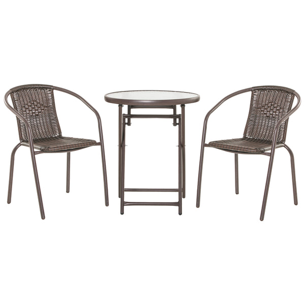 Ensemble de table et 2 chaises de jardin pliantes en acier et rotin marron prezzo