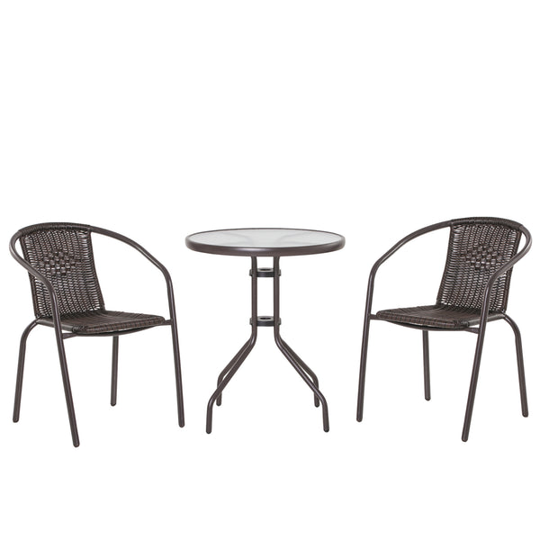 Ensemble table et 2 chaises de jardin en acier et rotin marron online