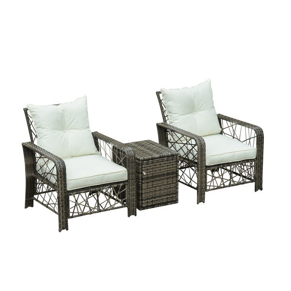 online Lot de 2 fauteuils de jardin avec table de rangement en acier et rotin gris