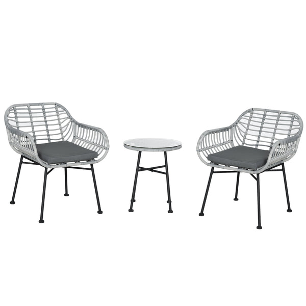 sconto Ensemble table basse et 2 chaises de jardin en rotin PE et coussins gris