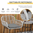 Set Tavolino e 2 Sedie da Giardino in Rattan Polietilene Grigio-4