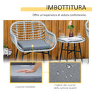 Set Tavolino e 2 Sedie da Giardino in Rattan Polietilene Grigio-7