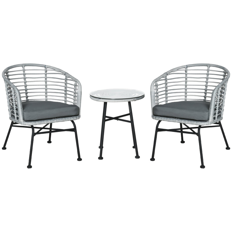 Set Tavolino e 2 Sedie da Giardino in Rattan Sintetico Grigio-1