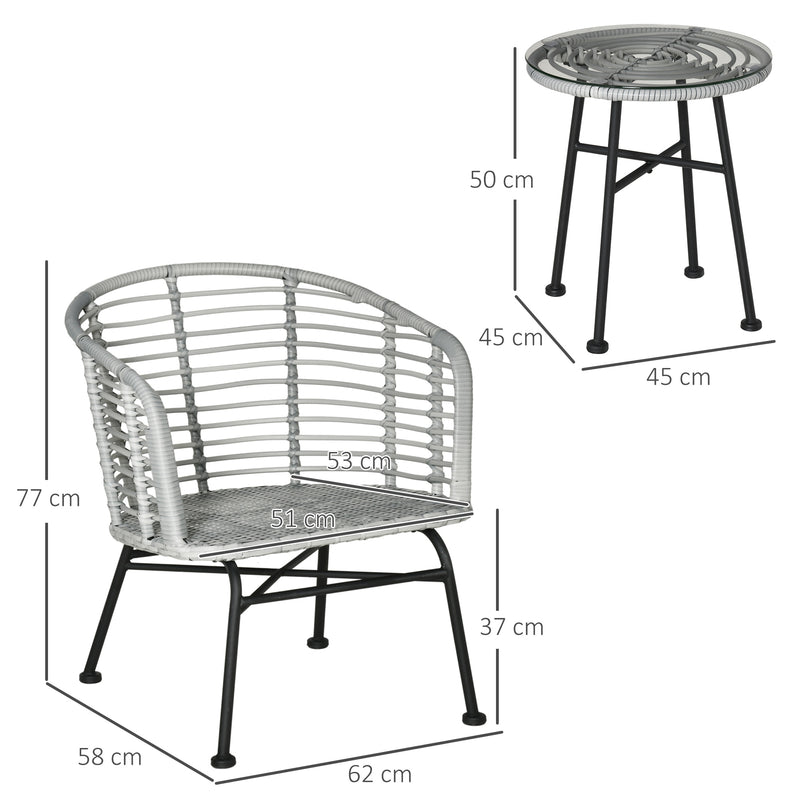 Set Tavolino e 2 Sedie da Giardino in Rattan Sintetico Grigio-3