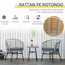 Set Tavolino e 2 Sedie da Giardino in Rattan Sintetico Grigio-4