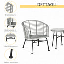 Set Tavolino e 2 Sedie da Giardino in Rattan Sintetico Grigio-7