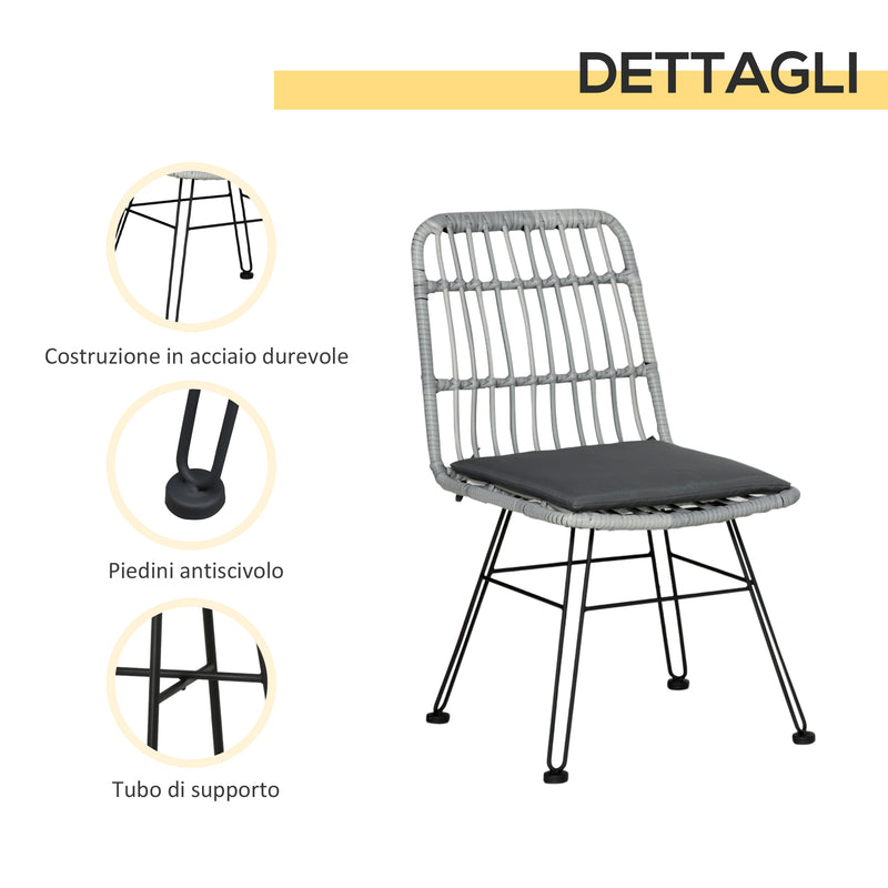 Set Tavolino e 2 Sedie in Rattan Polietilene Grigio-5