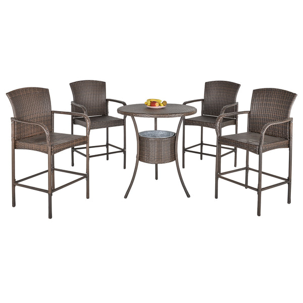 online Set de table avec 4 chaises de jardin en rotin synthétique marron