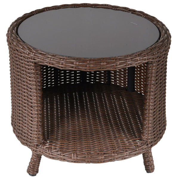 Table basse de jardin Ø51x42 cm avec plateau en verre marron Rattna online