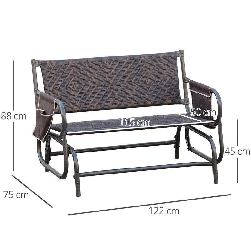 Panchina a Dondolo 2 Posti da Giardino 122x75x88 cm in Rattan Marrone-3