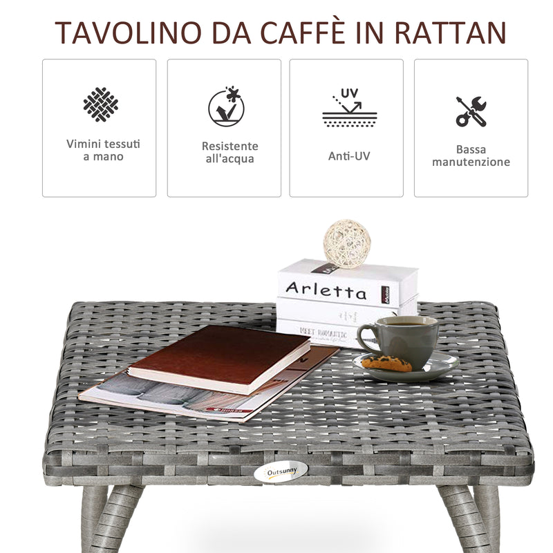 Tavolino da Giardino 45x45x44 cm in Rattan Sintetico Grigio-4