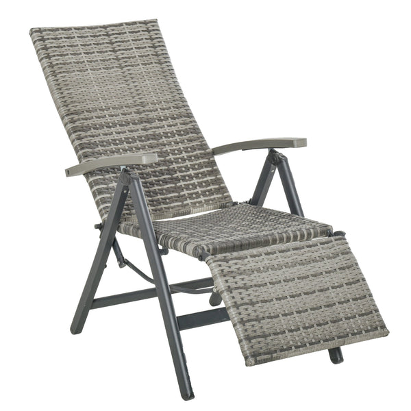 online Chaise longue de jardin pliante avec accoudoirs et repose-pieds en rotin gris