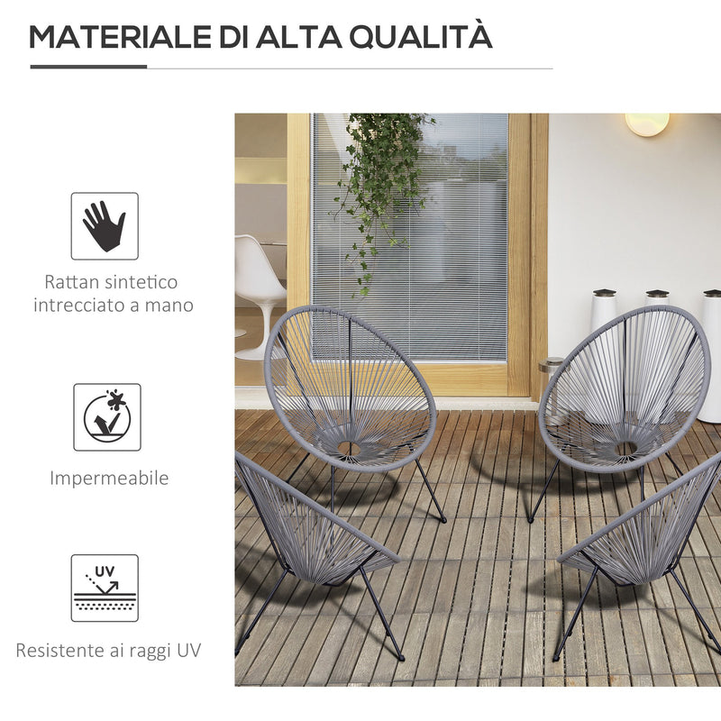 Set 4 Sedie da Giardino Ovali 73x77x87 cm in Rattan PE Grigio Chiaro-5