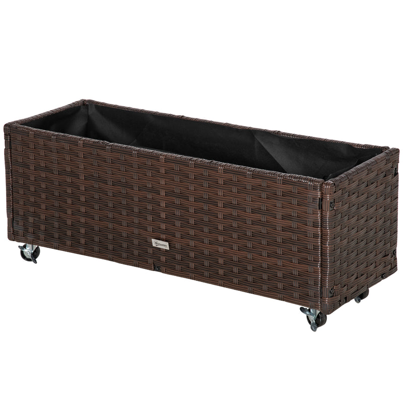 Fioriera Rialzata con Ruote 94,5x31x36 cm in Rattan Sintetico Grigio-1