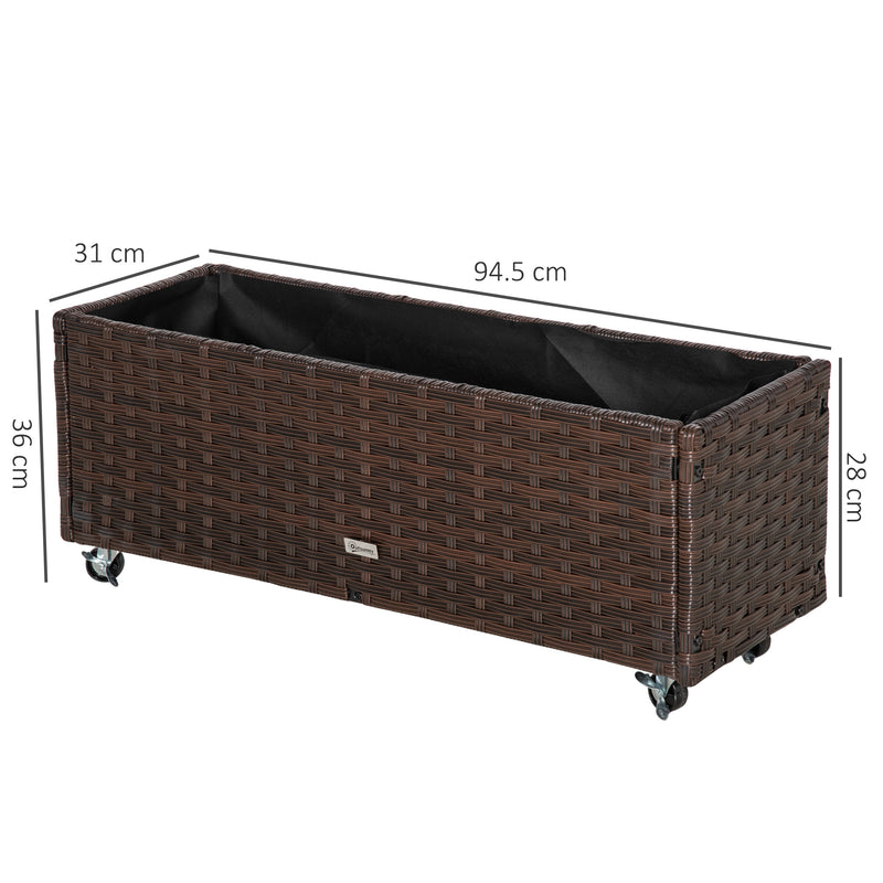 Fioriera Rialzata con Ruote 94,5x31x36 cm in Rattan Sintetico Grigio-3