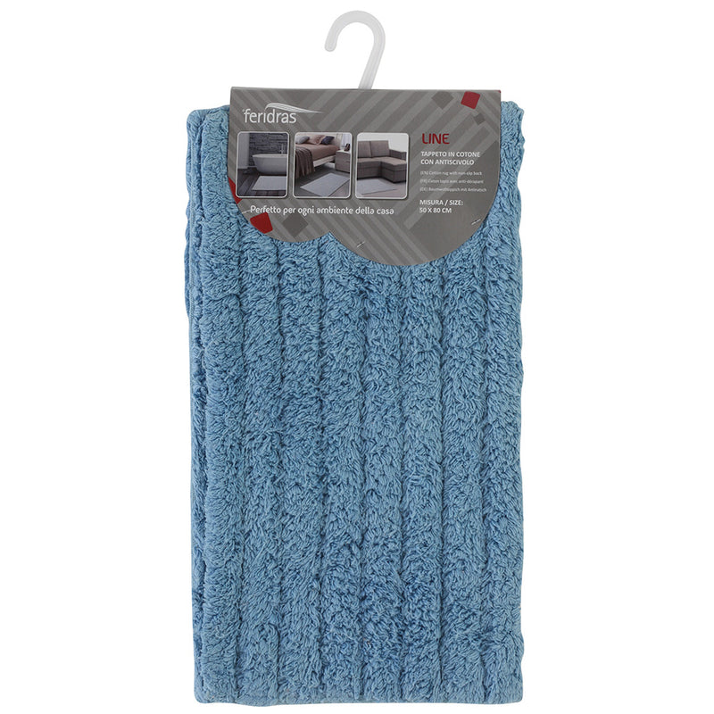 Tappeto Bagno in Cotone con Antiscivolo Azzurro Feridras Line-1