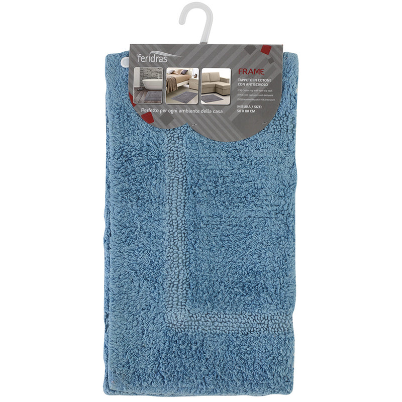 Tappeto Bagno in Cotone con Antiscivolo Azzurro Feridras Frame-1