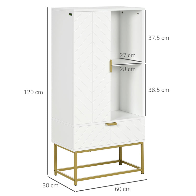 Mobiletto Bagno 60x30x120 cm in MDF e Acciaio Bianco-3