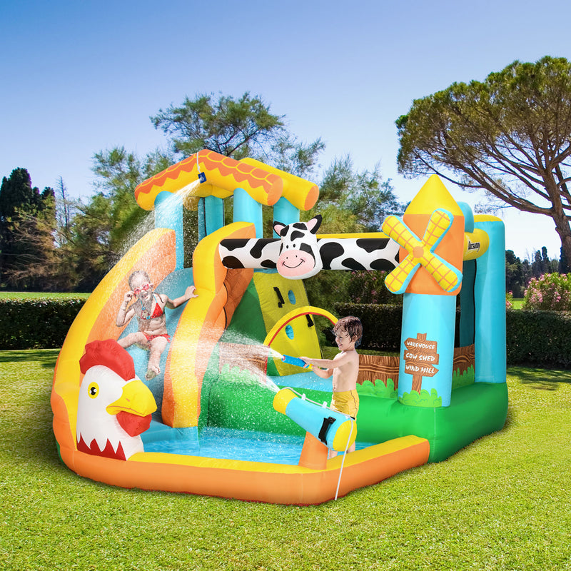 Castello Giostra Gonfiabile 350x275x220 cm con Scivolo Piscina e Pompa Multicolor-2