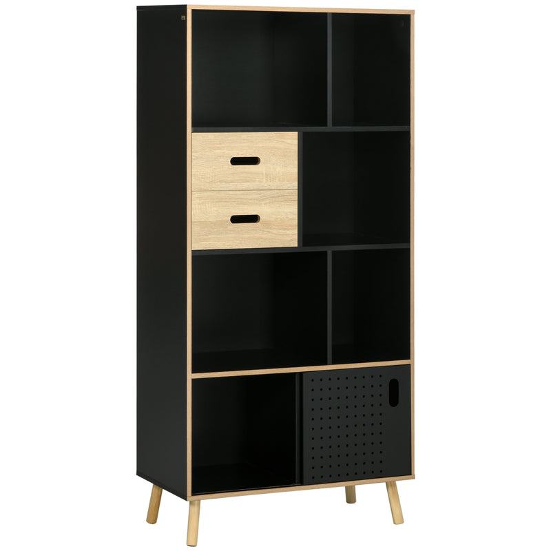 Libreria Moderna 80x40x165 cm in MDF e Truciolato Nero e Legno Naturale-1