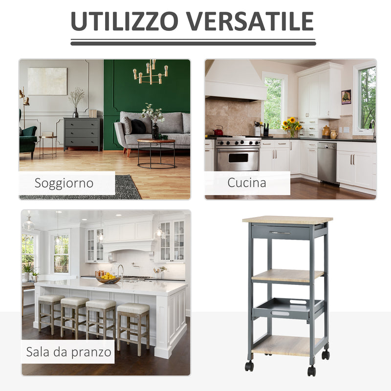 Carrello da Cucina Portavivande 37x37x76 cm in Legno di Pino e MDF Grigio-6