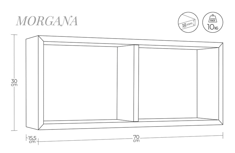 Mensola Rettangolare 2 Scomparti da Parete 70x30x15,5 cm in Fibra di Legno Morgana Rosso-4