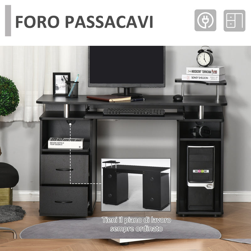 Scrivania da Ufficio 120x55x85 cm con Cassetti e Mensola in Truciolare Nero-5