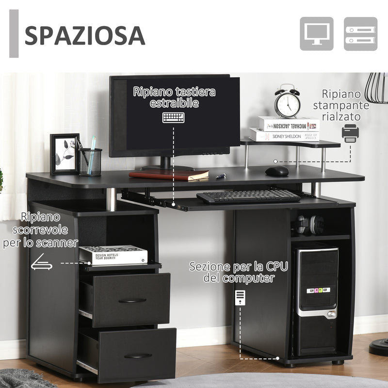 Scrivania da Ufficio 120x55x85 cm con Cassetti e Mensola in Truciolare Nero-6